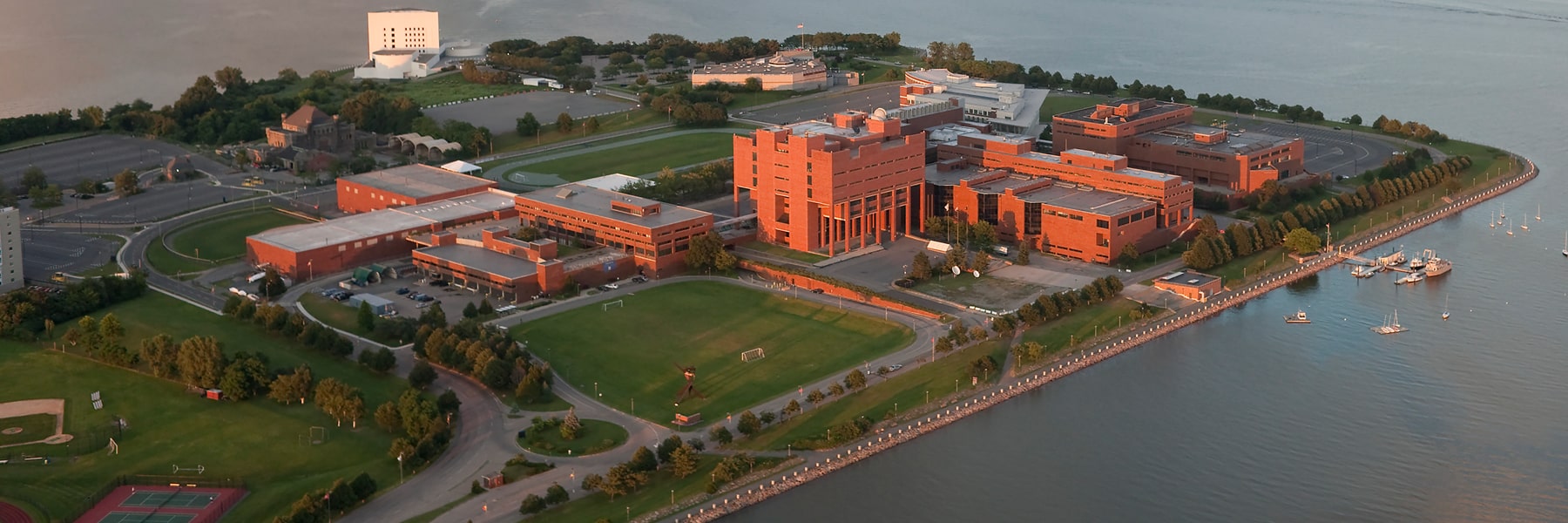 aerial shot of UMass Boston 2020 photo by Steve Dunwell