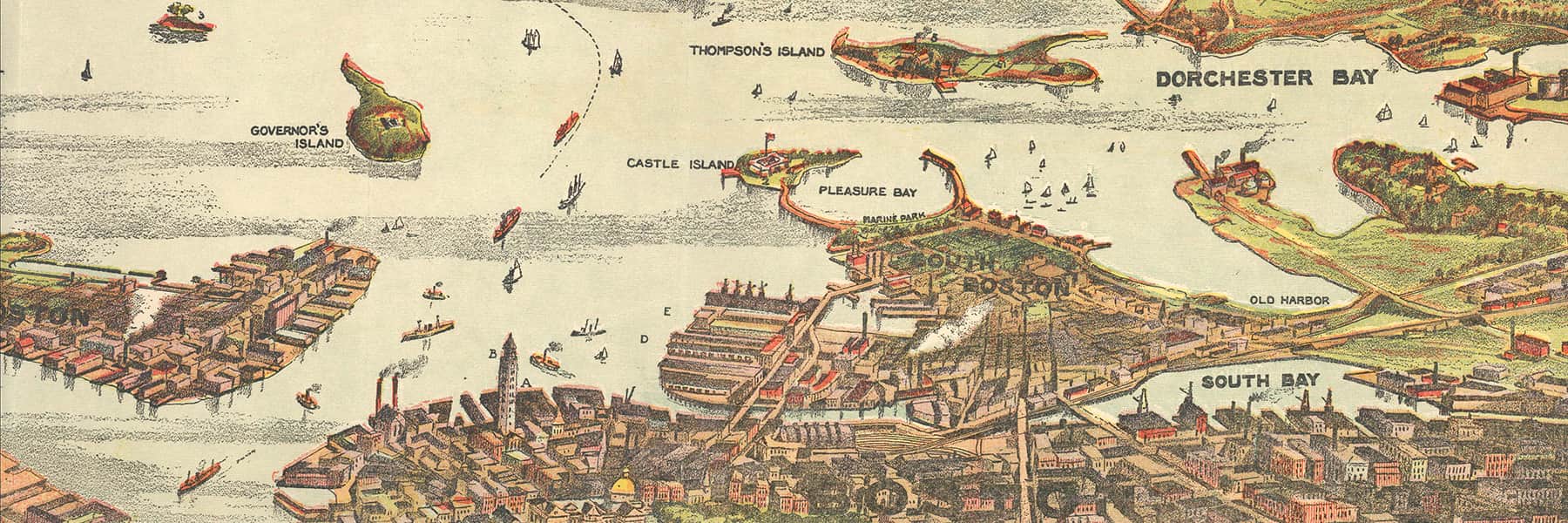 Historic map of Dorchester & bay.