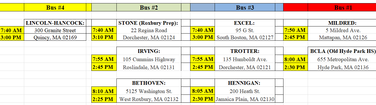 Tentative Bus Schedule