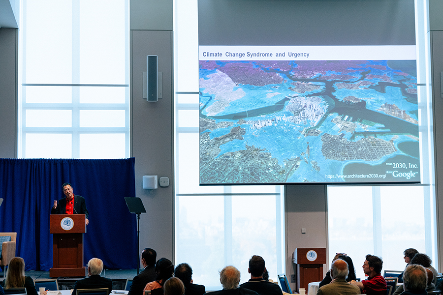 Kongjian Yu speaks at UMass Boston.